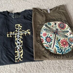 Women’s Love In Faith Graphic Tees Set - Gray and Olive